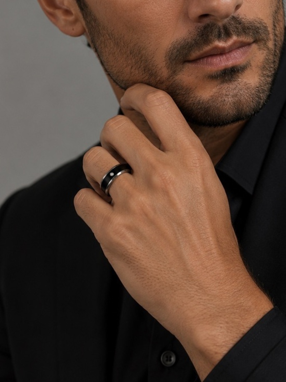 8mm Black Tungsten Diamond Wedding Ring
